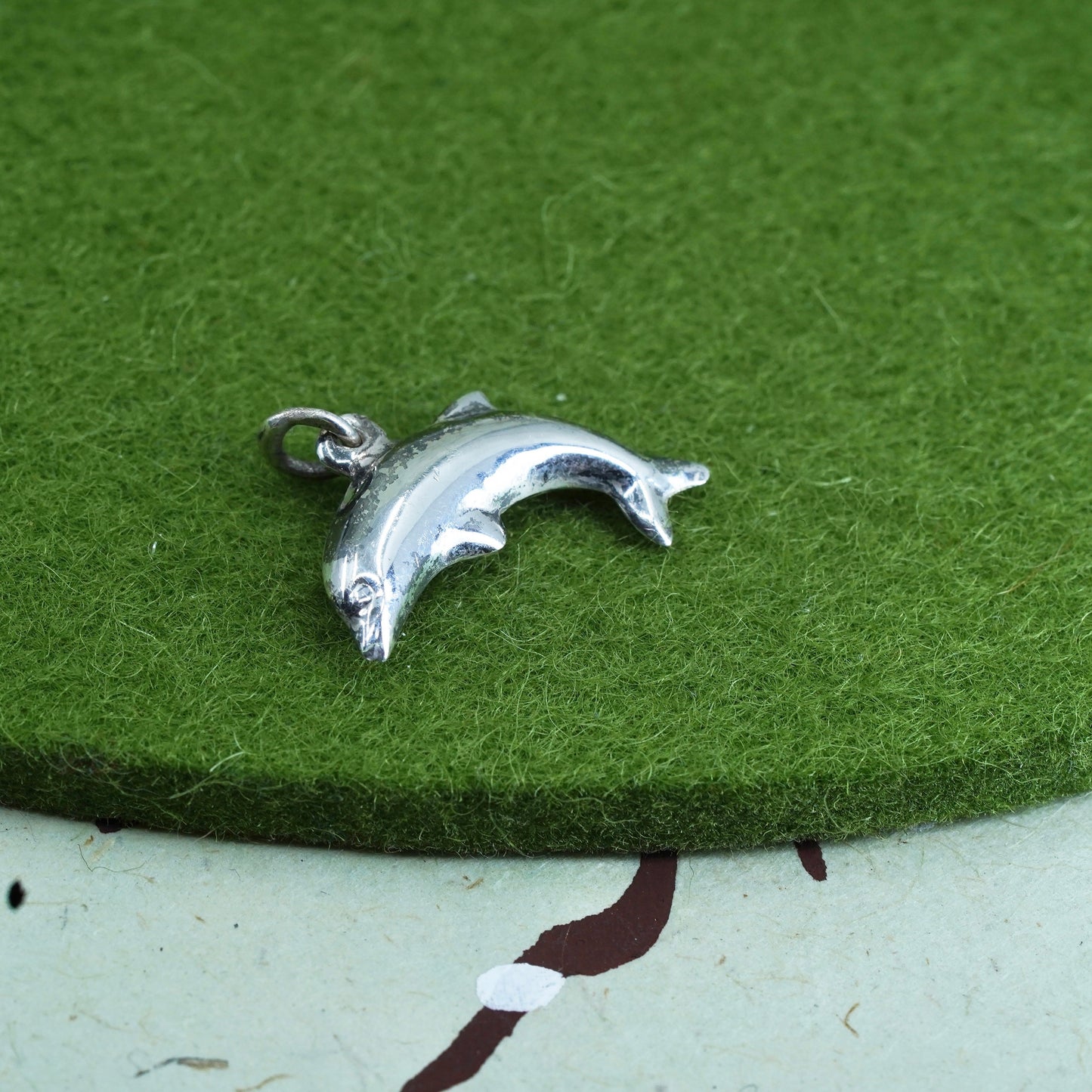 Vintage sterling silver dolphin pendant, 925 charm