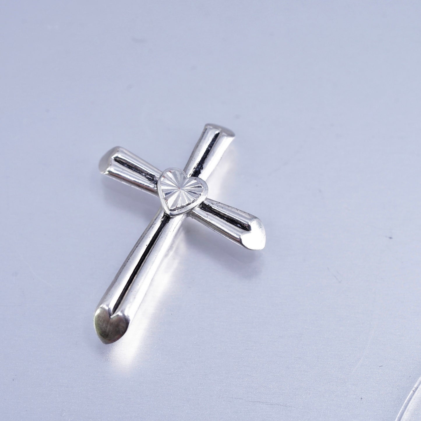 Vintage sterling 925 silver cross pendant with heart