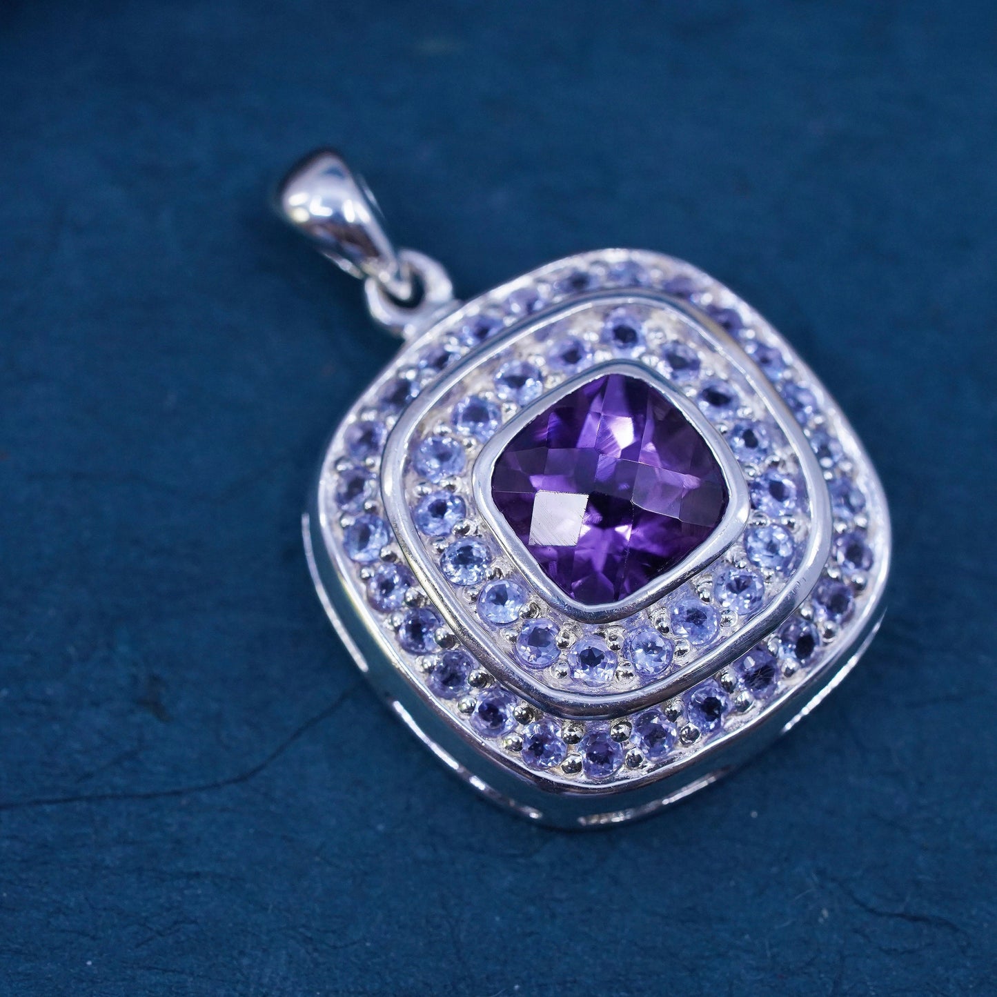 Vintage sterling 925 silver handmade pendant with amethyst and cz