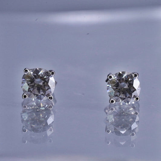 6mm Vintage Sterling 925 silver earrings, studs with round Cz inlay