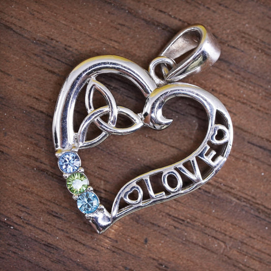 VTG Sterling silver handmade heart pendant with peridot, 925 irish Celtic knot