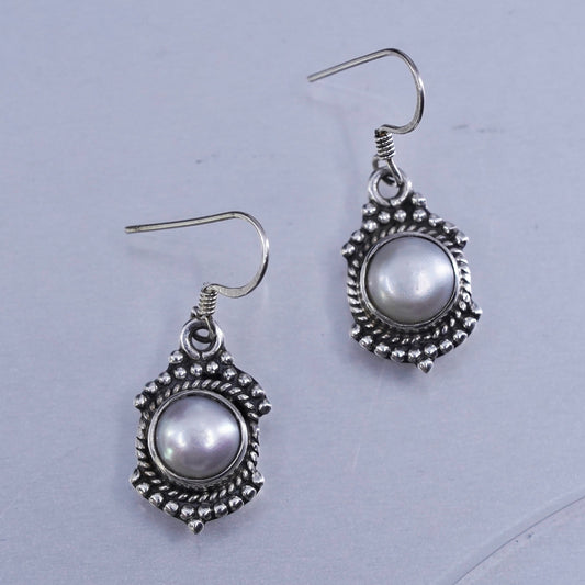 Vintage Sterling 925 silver handmade earrings with freshwater pearl and beads