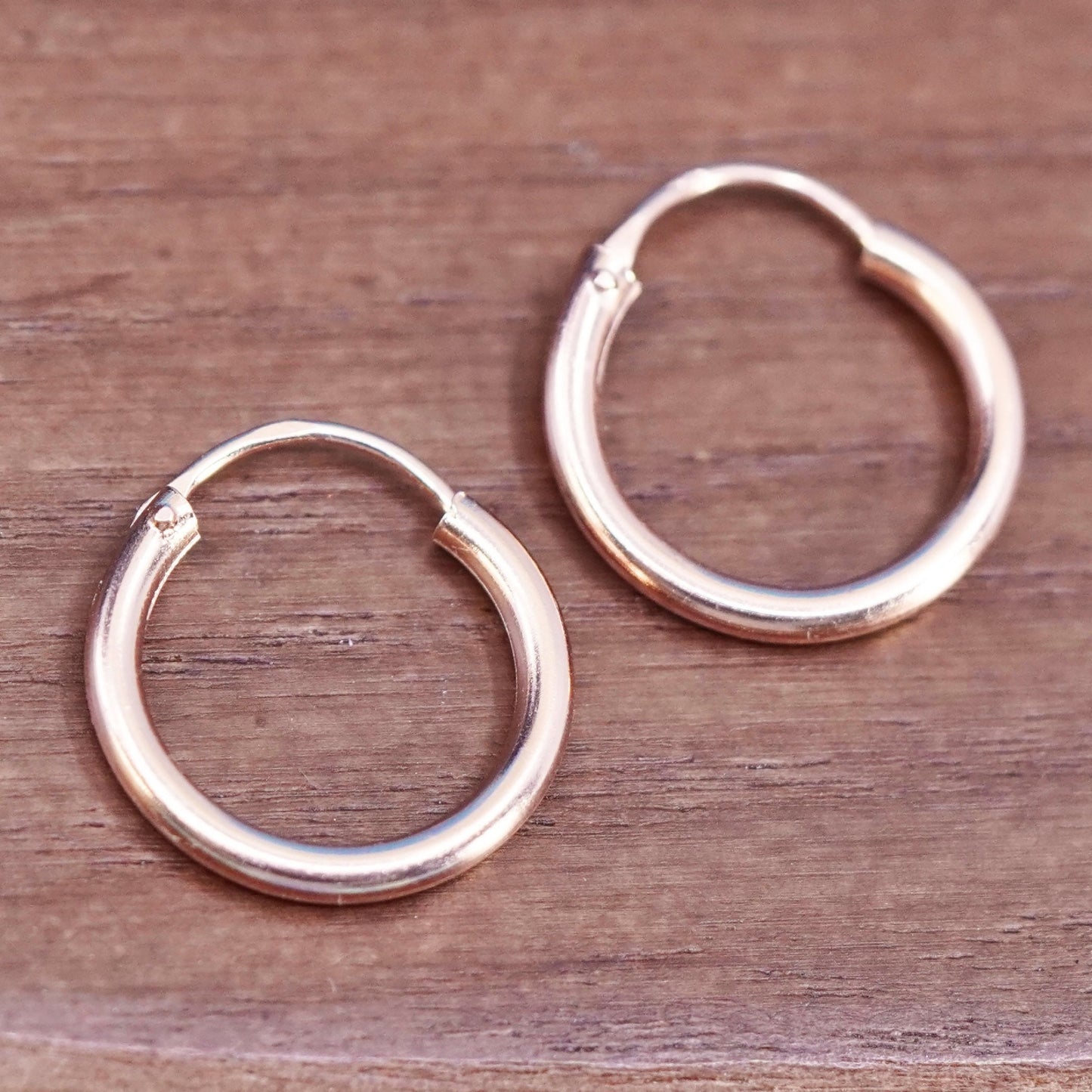 0.5”, rose gold over Sterling silver handmade hoop earrings, fine 925 huggie