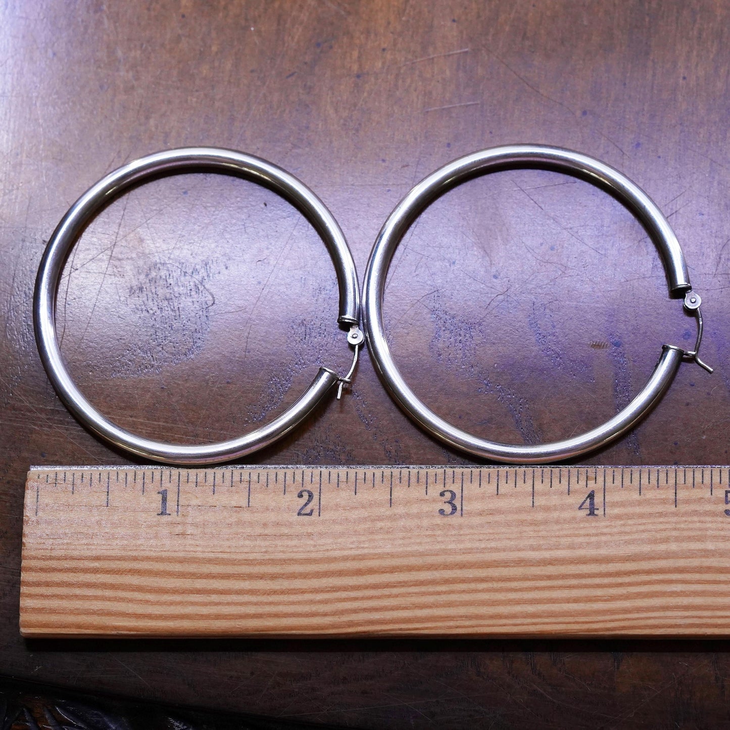 2.25”, VTG sterling silver loop earrings, fashion minimalist primitive hoops