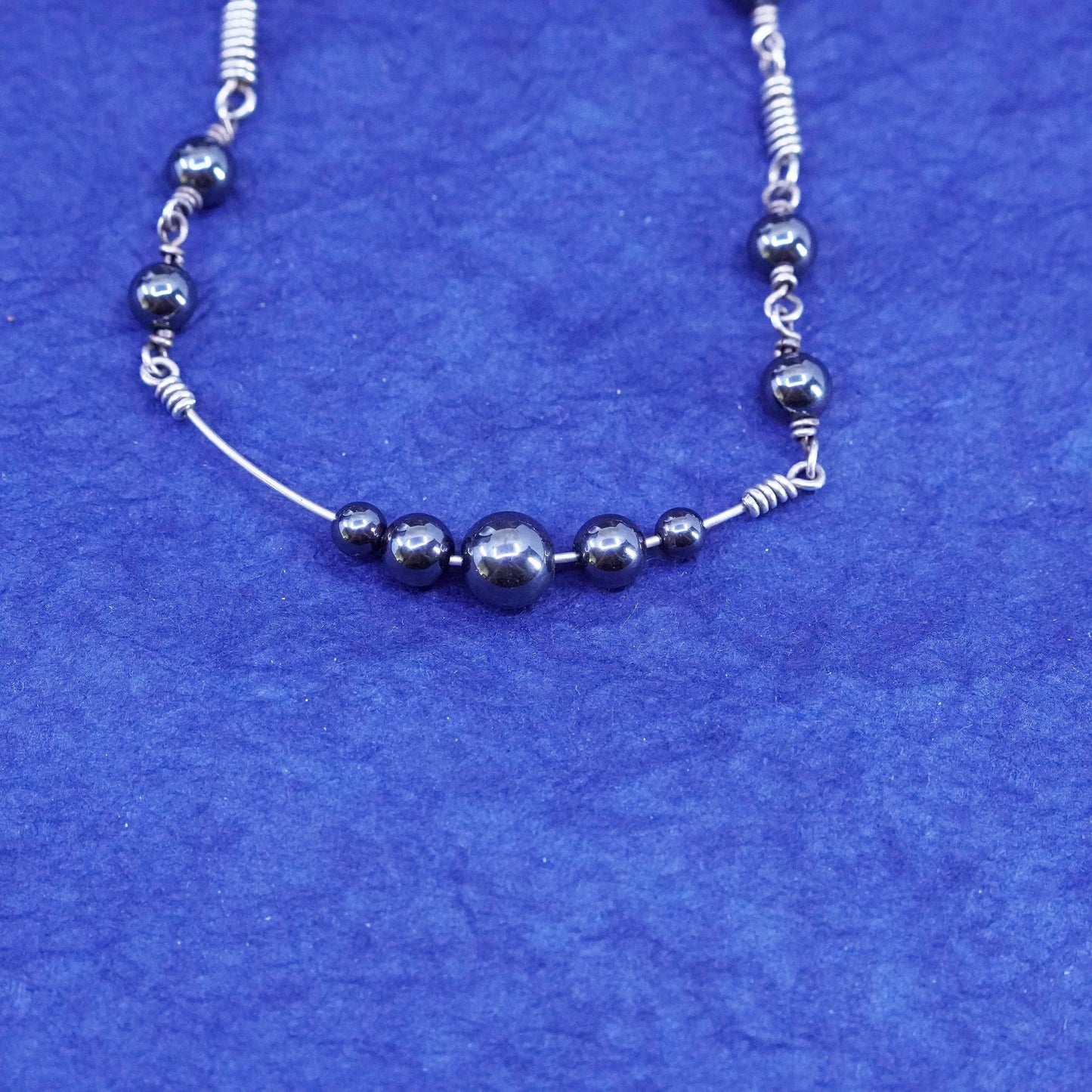 18”, Sterling silver handmade necklace, 925 wired chain with hematite beads