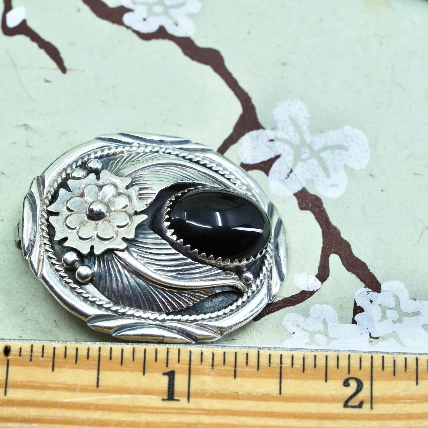 Native American Navajo Timothy Lee sterling silver floral brooch, 925 pendant