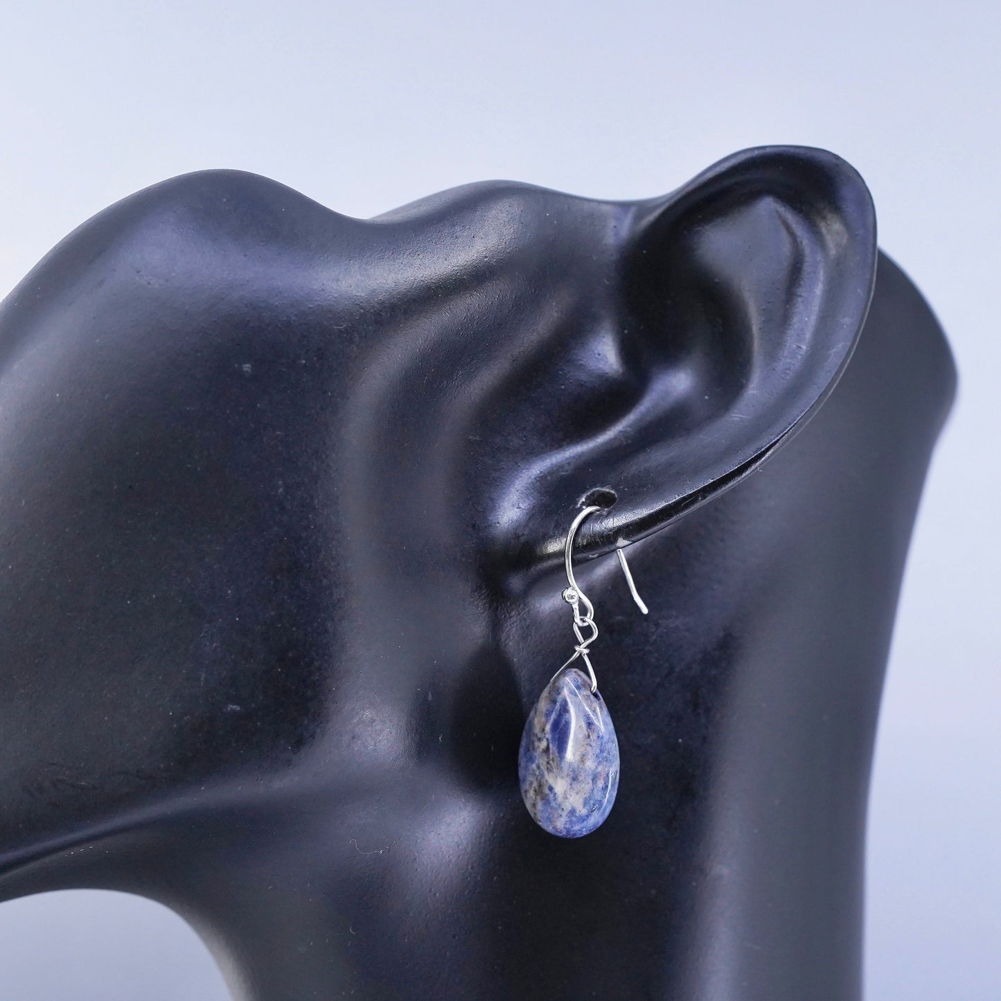 Vintage jewelry | Sterling 925 silver earrings with teardrop sodalite