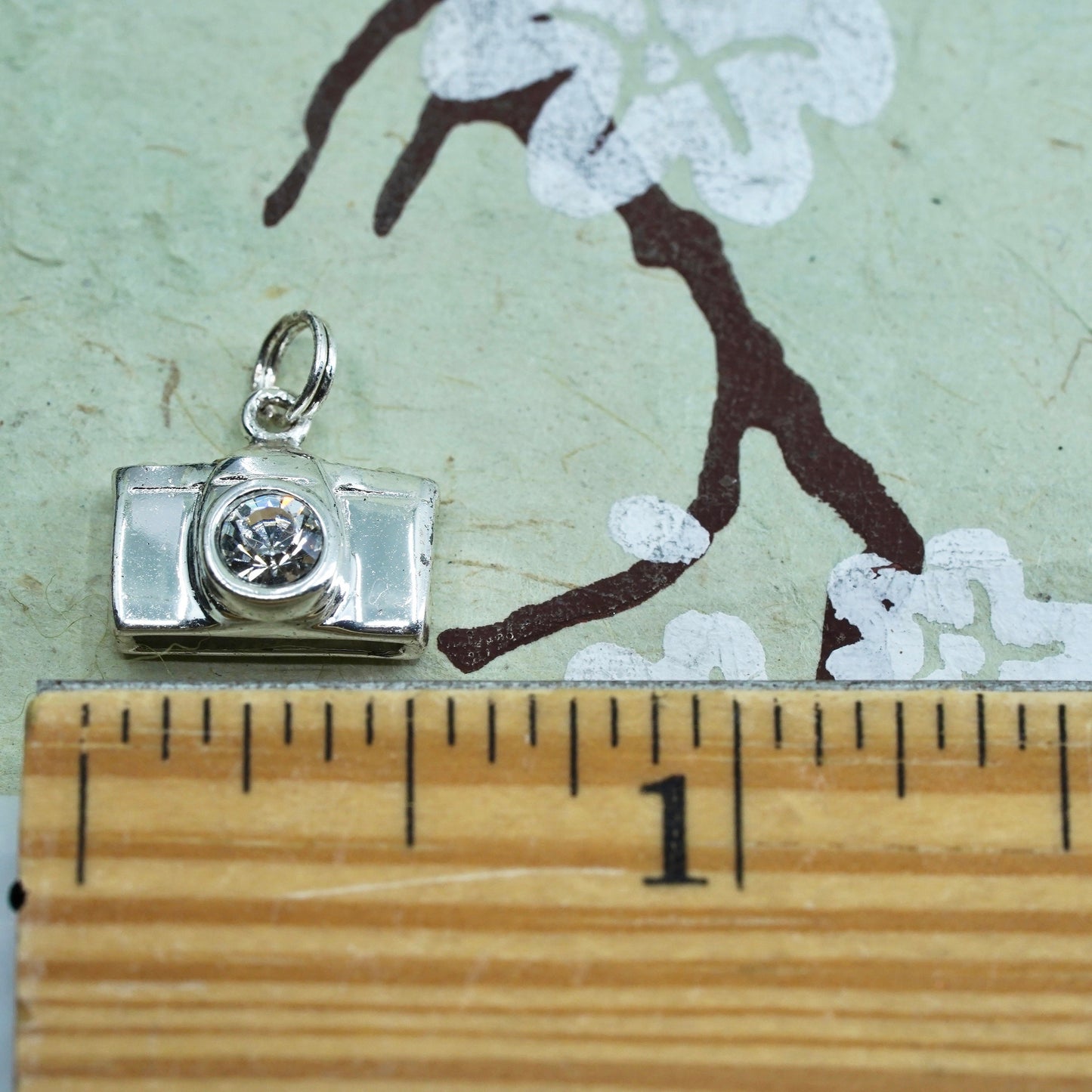 Vintage sterling silver handmade pendant, 925 old fashion camera charm with cz