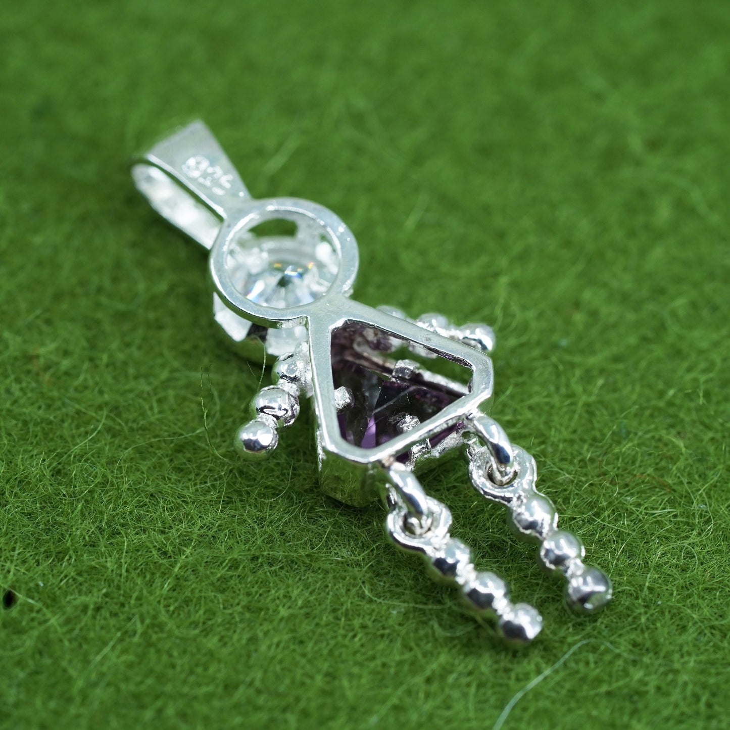 Vintage sterling 925 silver birthstone pendant with amethyst girl figure charm