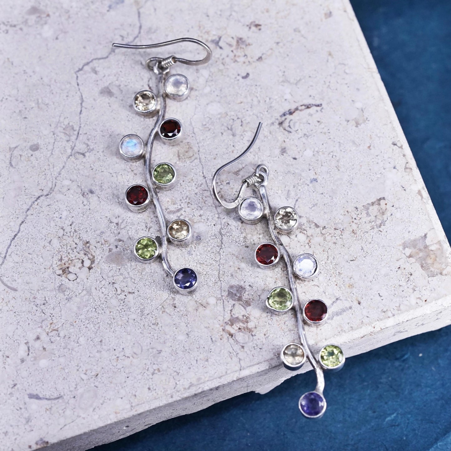 sterling silver 925 earrings cluster amethyst peridot citrine ruby moonstone