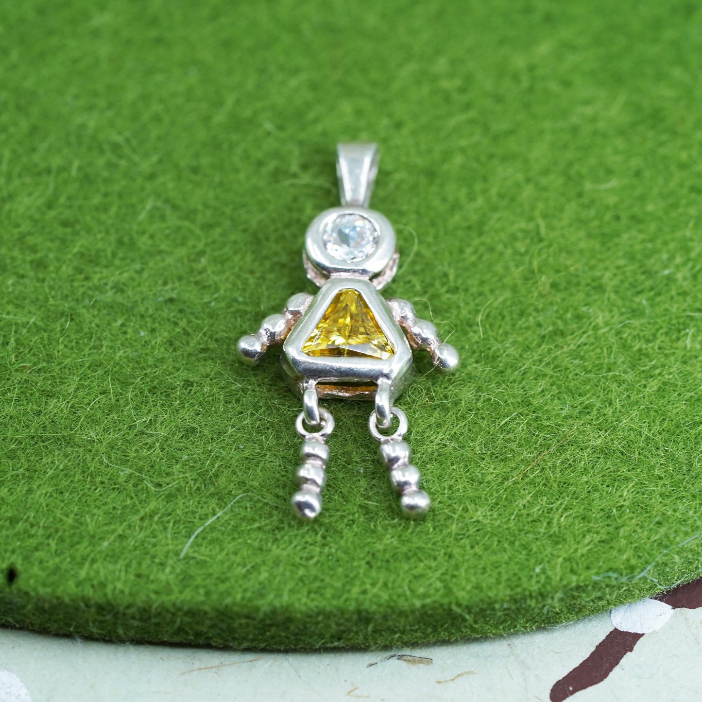 Vintage sterling 925 silver birthstone pendant with citrine girl figure charm