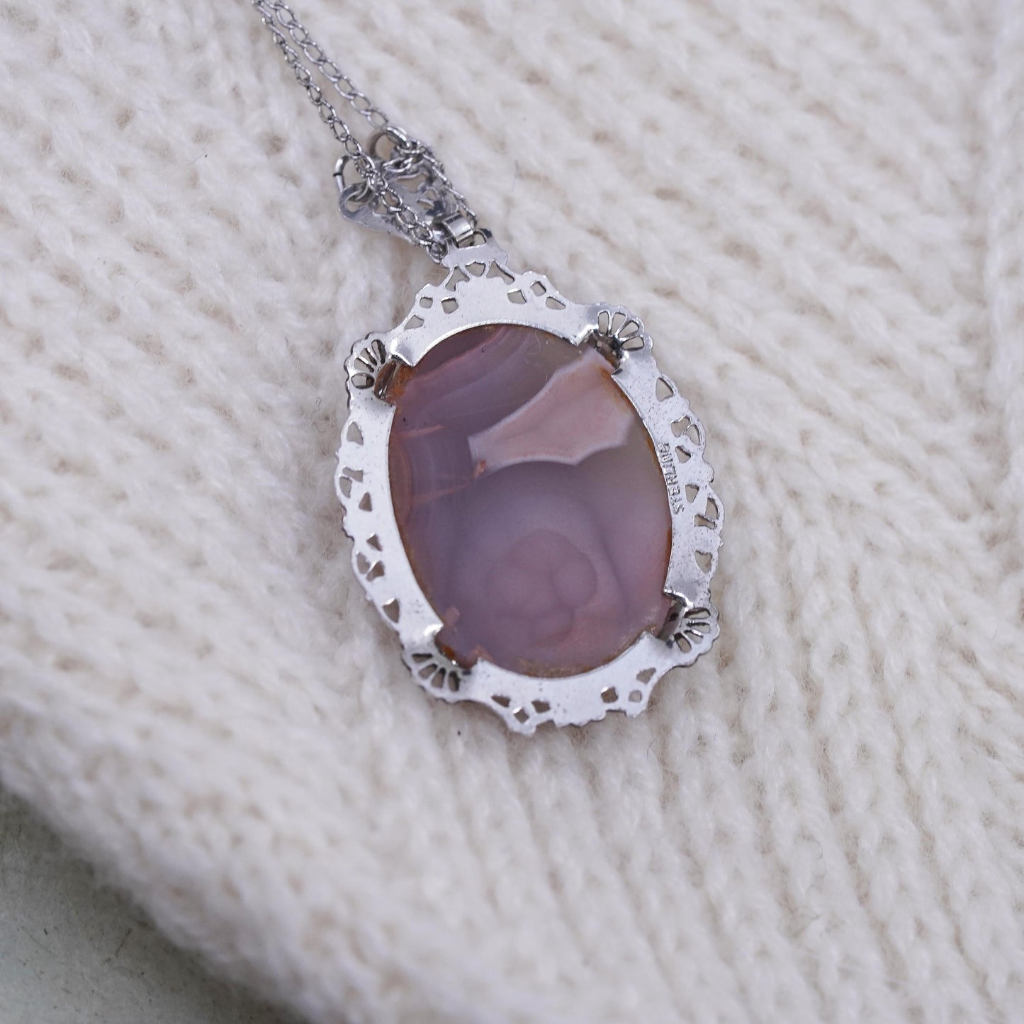 18", sterling silver handmade necklace, 925 curb chain with pink agate pendant