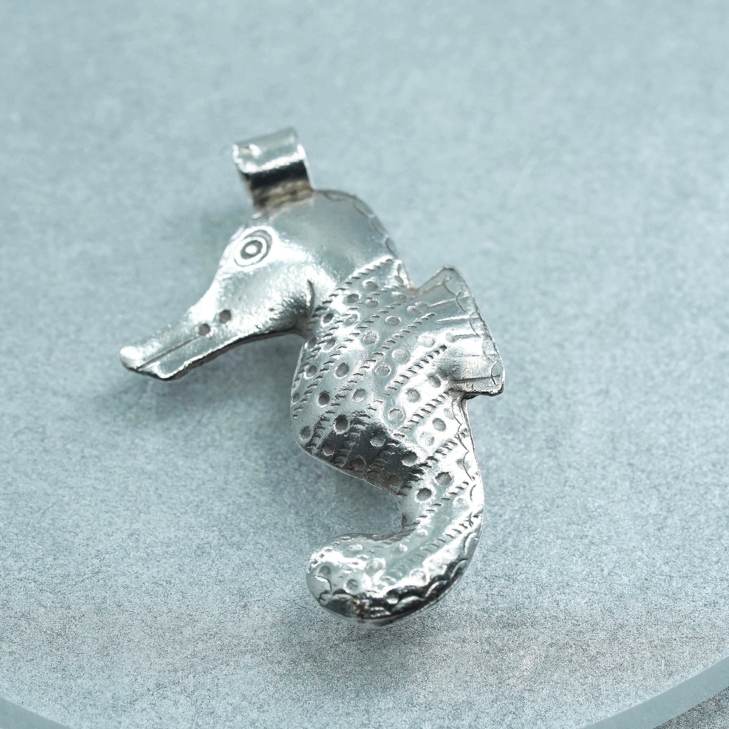 Vintage Sterling 925 silver handmade textured 925 seahorse pendant