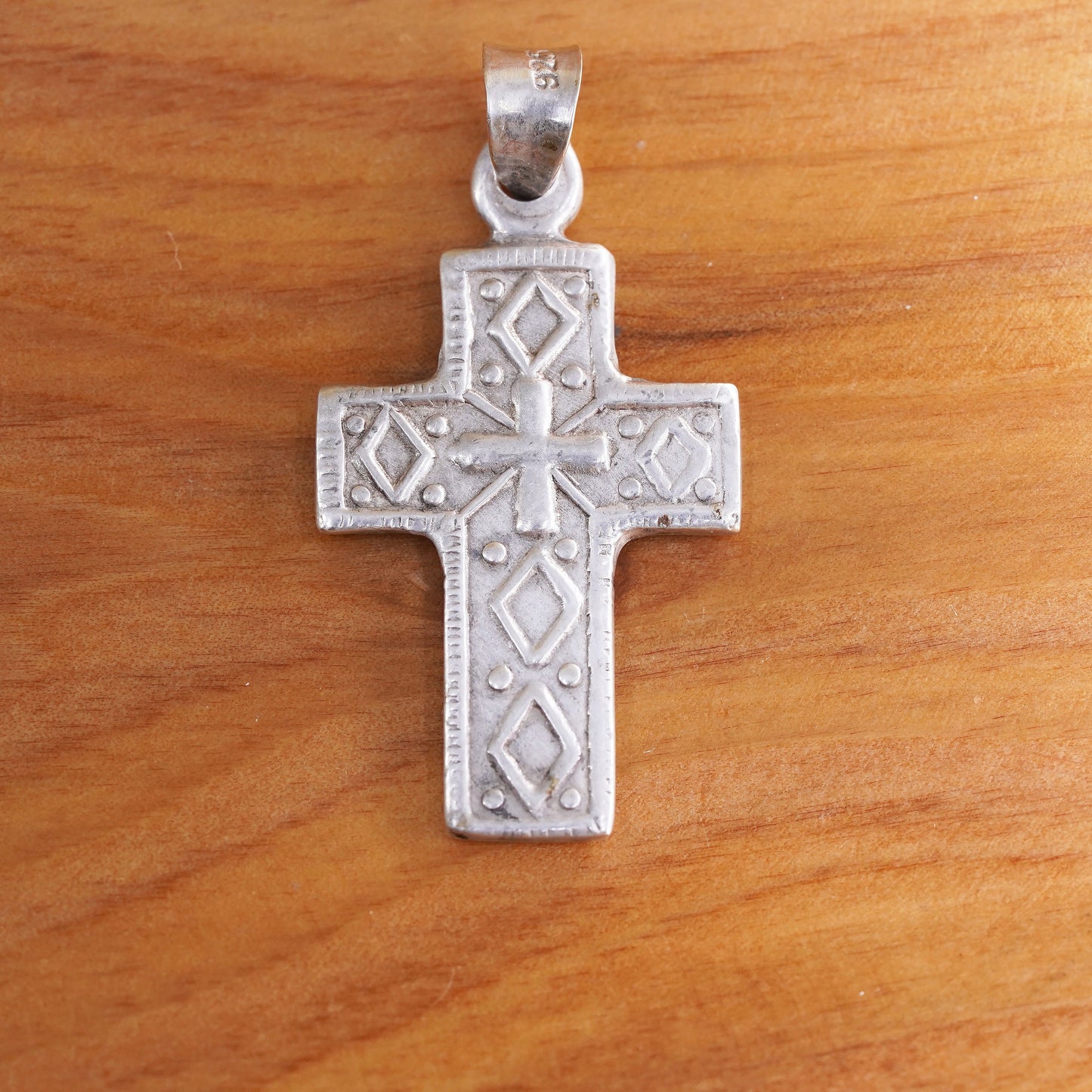 Vintage Sterling silver handmade pendant, 925 textured cross