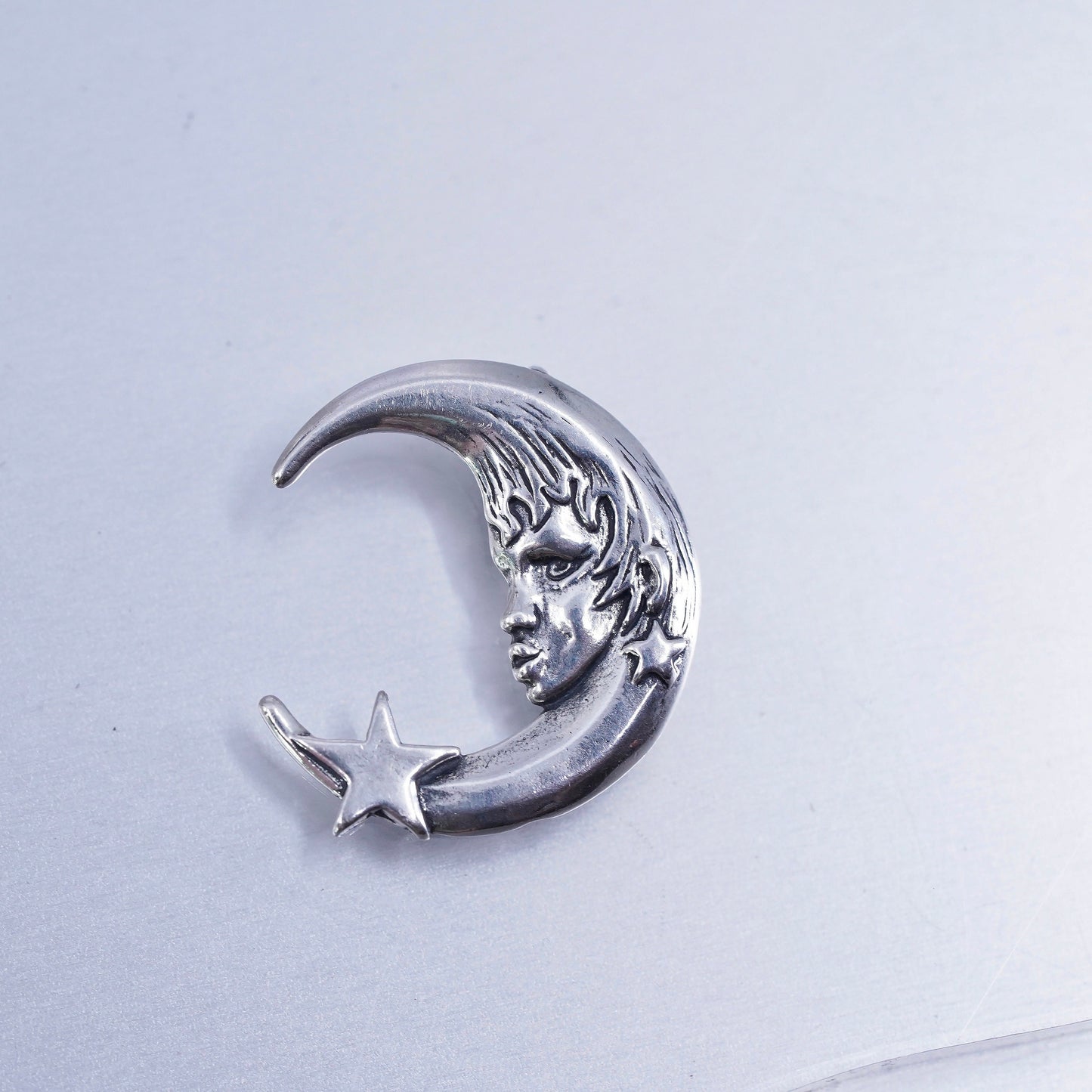 Vintage Sterling silver handmade 925 moon face star charm pendant