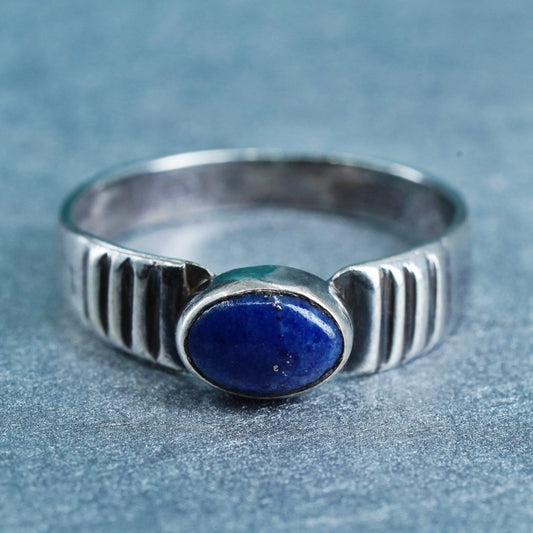 Size 6, southwestern Sterling 925 silver handmade band ring oval lapis lazuli