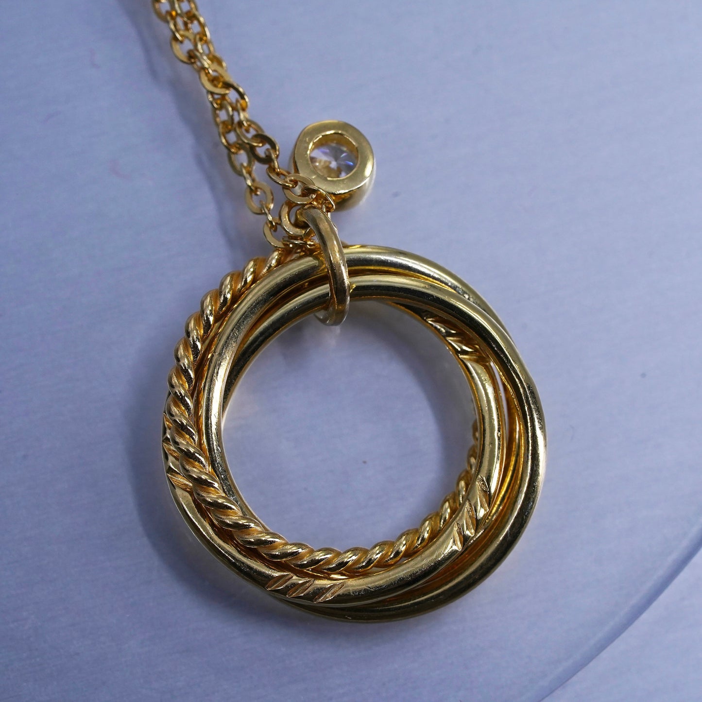 18”, vermeil gold Sterling 925 silver circle necklace entwined circle pendant