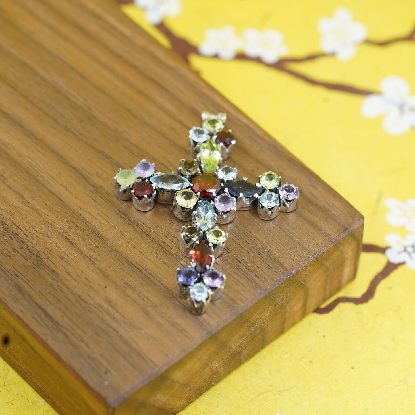 Sterling silver 925 pendant with amethyst, ruby, citrine sapphire cross pendant