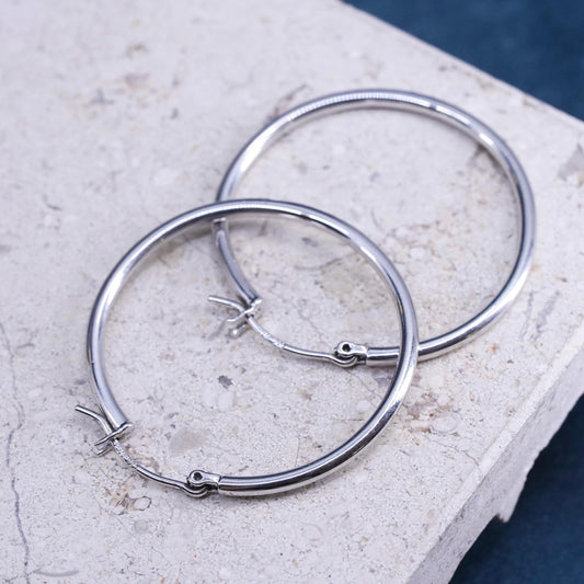 1.5”, vintage Sterling silver handmade hoop earrings, 925 huggie