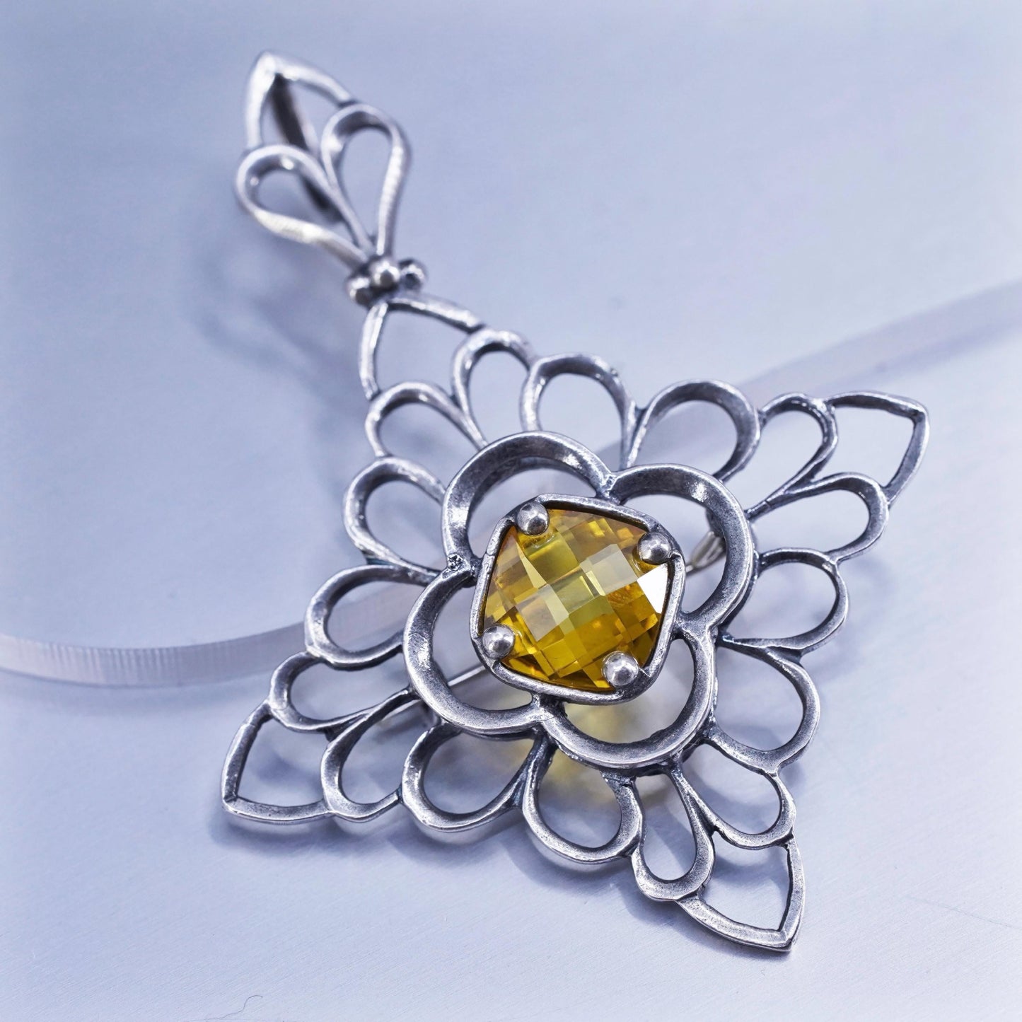 Vintage Sterling 925 silver handmade pendant brooch with citrine