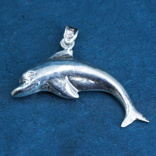 Vintage Sterling silver handmade dolphin pendant, 925 charm