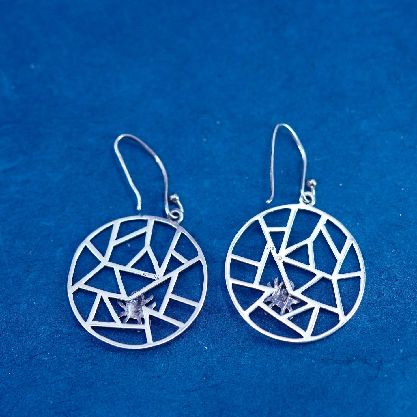 Vintage sterling 925 silver handmade spider web earrings