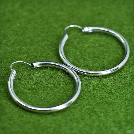 1” Vintage sterling 925 silver earrings, fashion minimalist primitive hoops