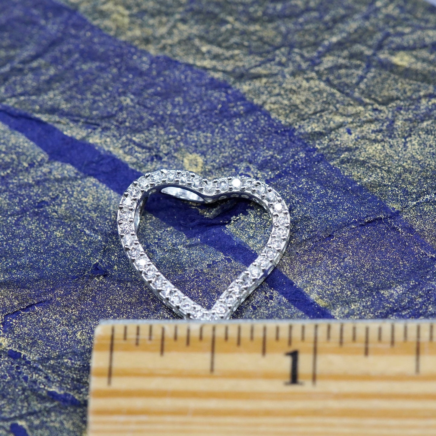 Vintage Sterling silver handmade pendant, 925 heart with cz