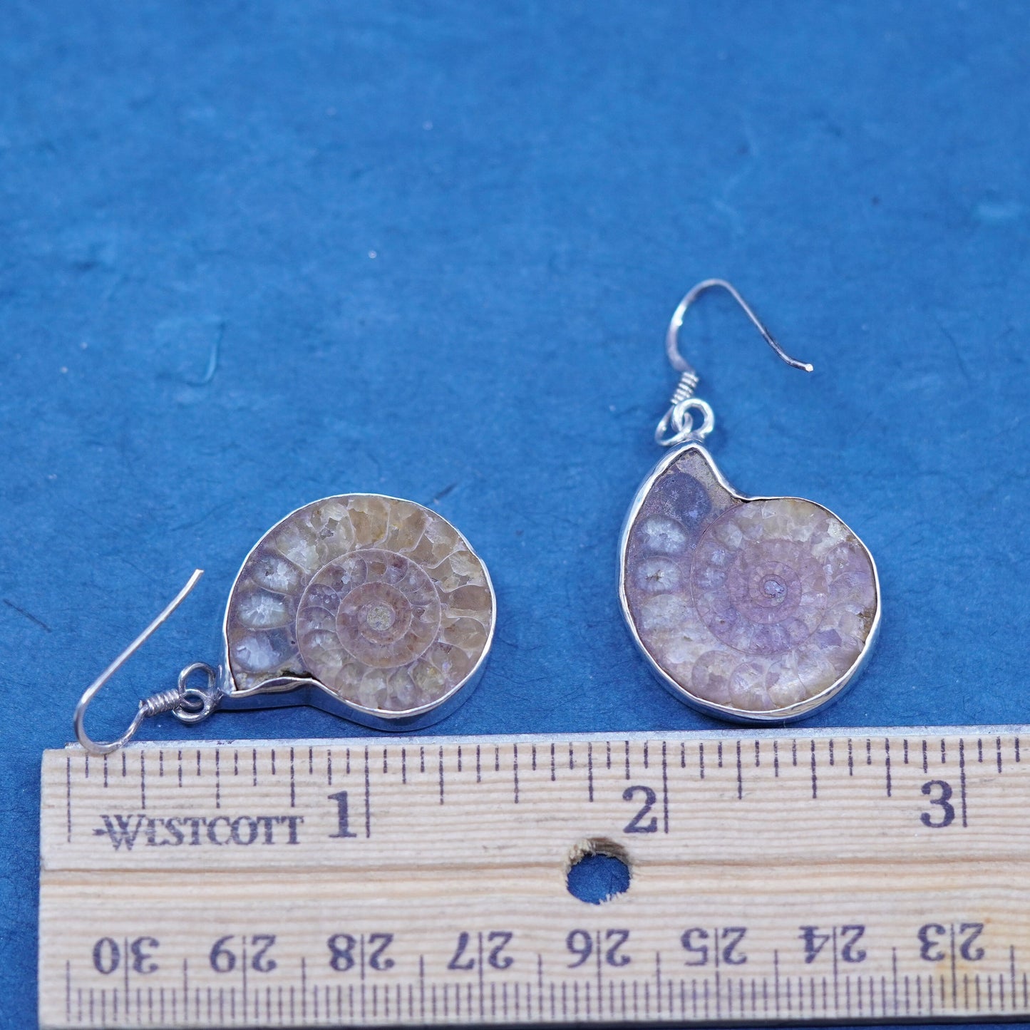 Vintage Sterling silver handmade earrings, 925 fossil shell drops