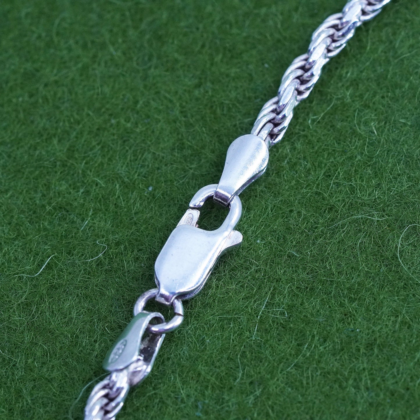 18”, 3mm, vintage Sterling silver necklace, Italy 925 diamond rope chain