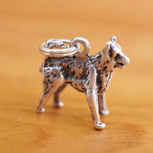 Vintage Sterling silver handmade charm, 925 dog Shepard pendant