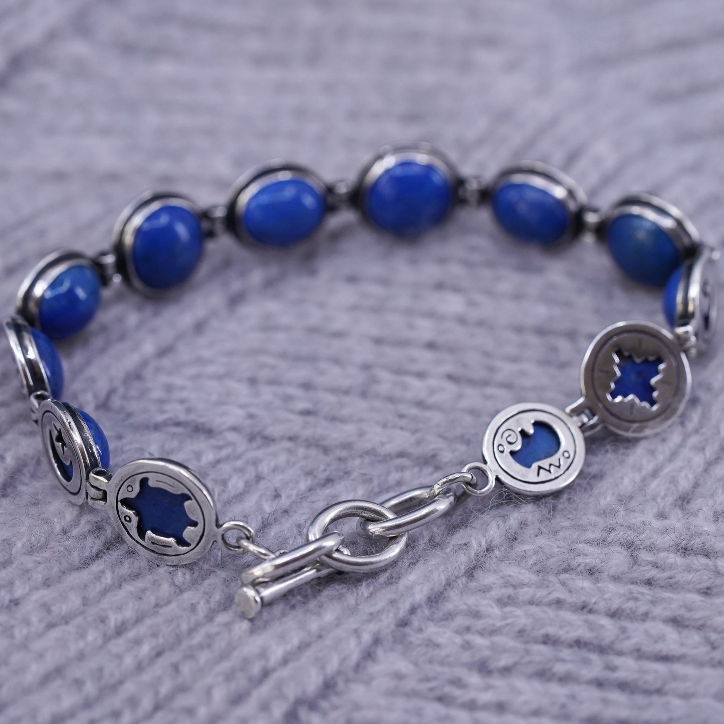 7.5”, Sterling 925 Silver Carolyn Pollack Carlisle Bracelet lapis lazuli toggle