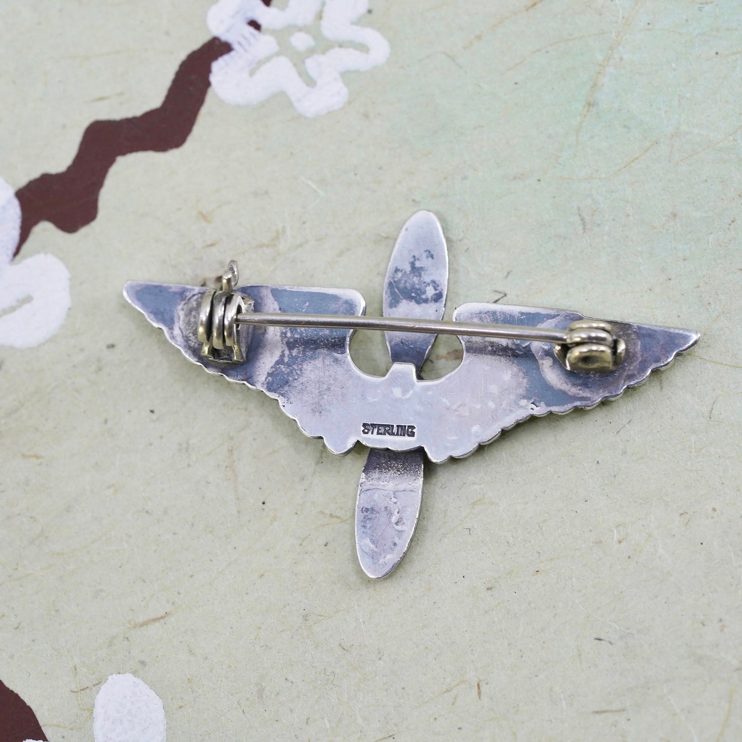 Vintage sterling silver handmade brooch, 925 angel with wings