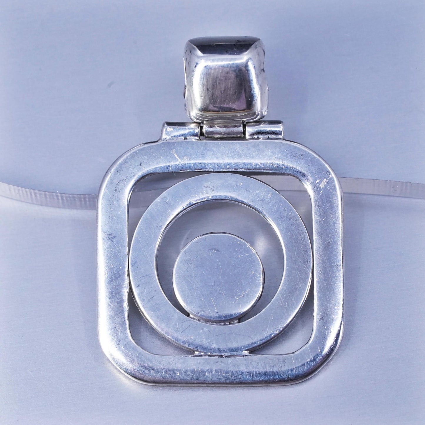 Vintage sterling 925 silver handmade modern square circle pendant