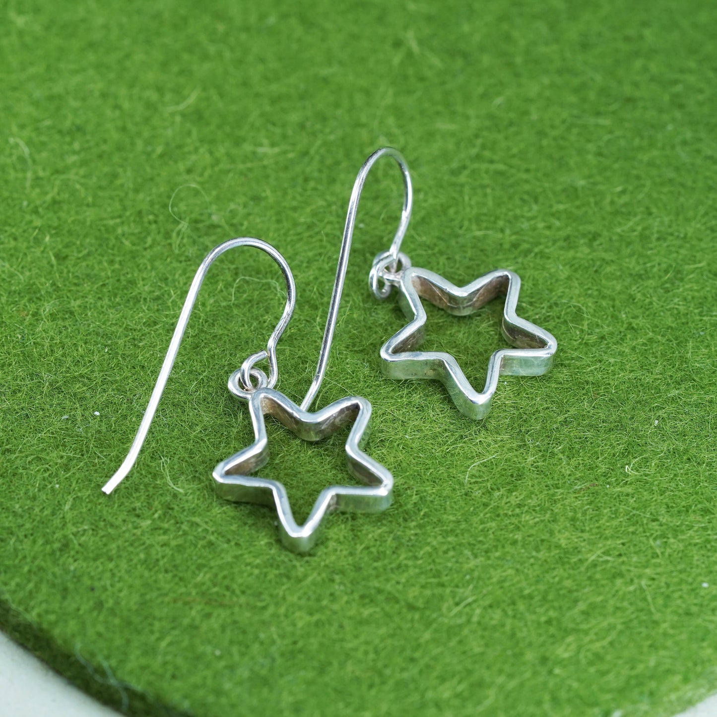 Vintage sterling silver handmade earrings, 925 star dangles