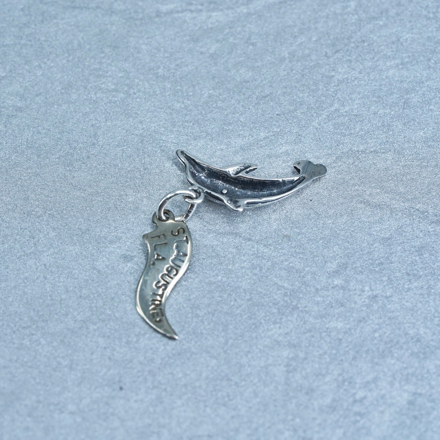 Antique Sterling silver handmade puffy 925 dolphin charm pendant