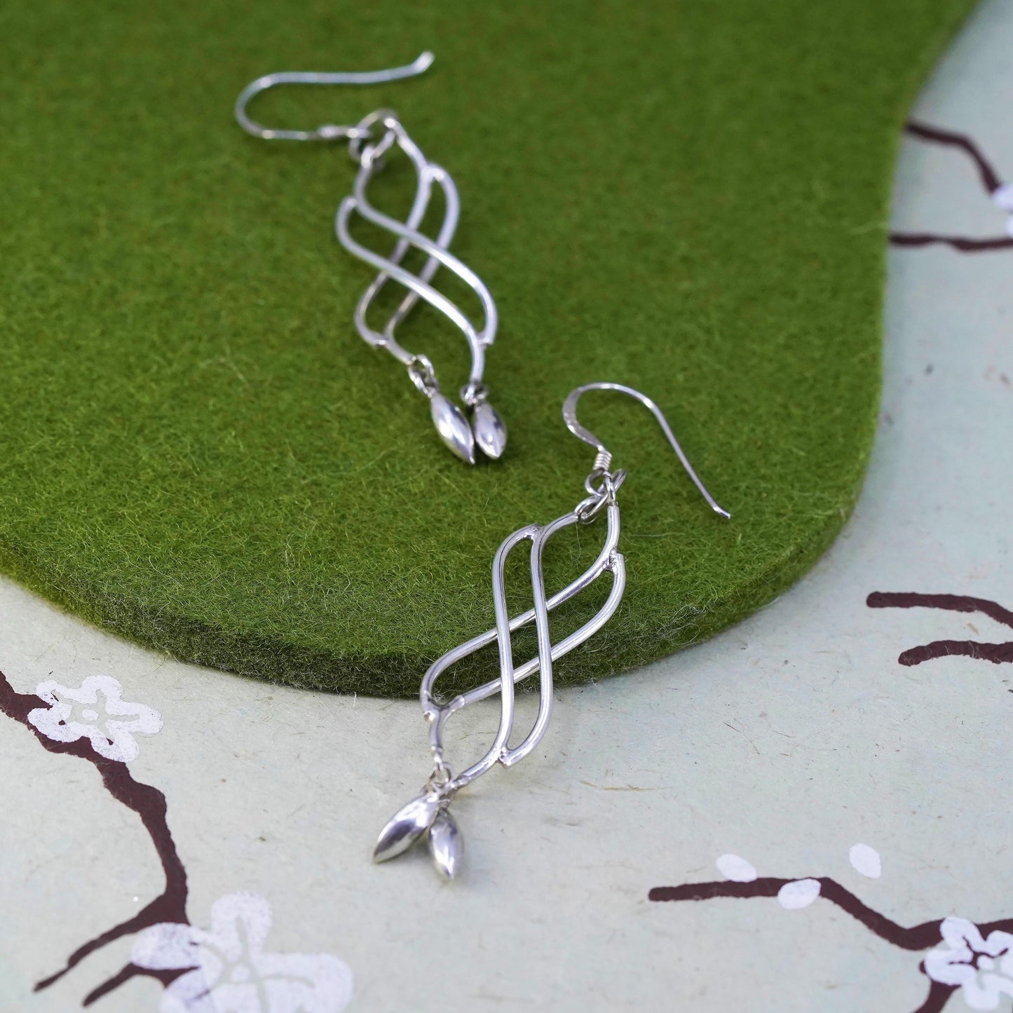 Vintage sterling silver handmade earrings, 925 twisted dangles