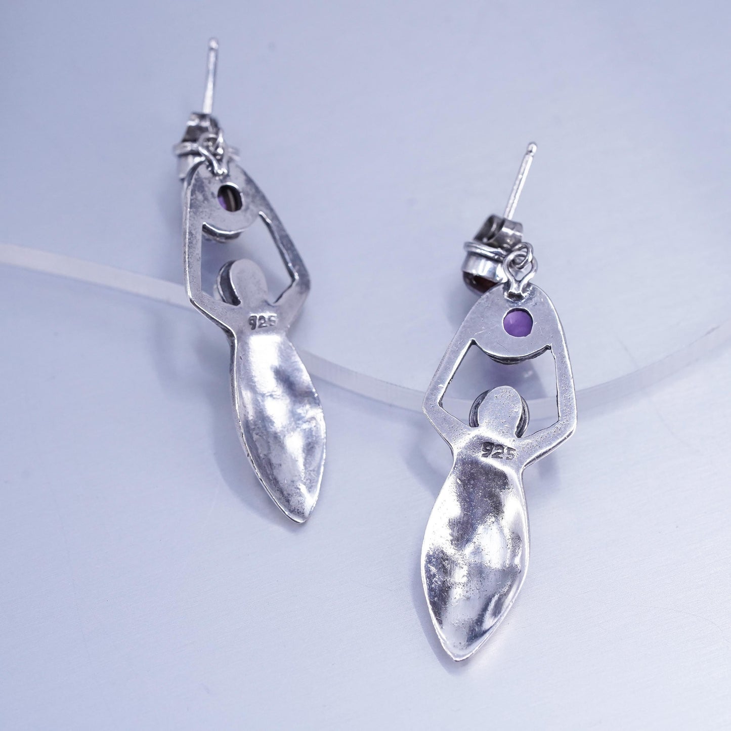 southwestern Sterling 925 silver fertility goddess earrings moonstone garnet