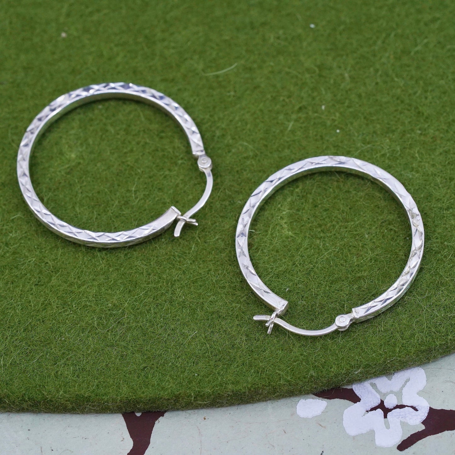 1.25", sterling 925 silver loop earrings, fashion primitive textured hoops