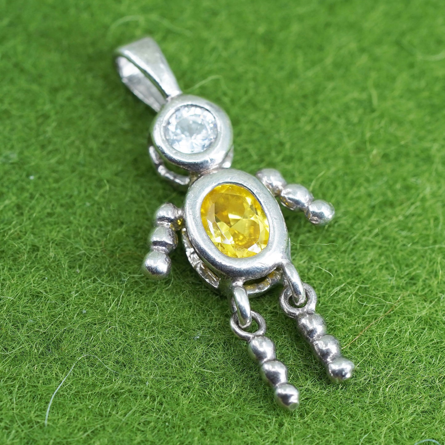 Vintage sterling 925 silver birthstone pendant boy figure charm with citrine