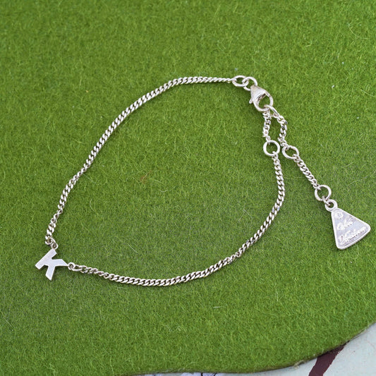 6.75+1” 1.6mm, sterling 925 silver bracelet, Italy curb chain Letter K charms