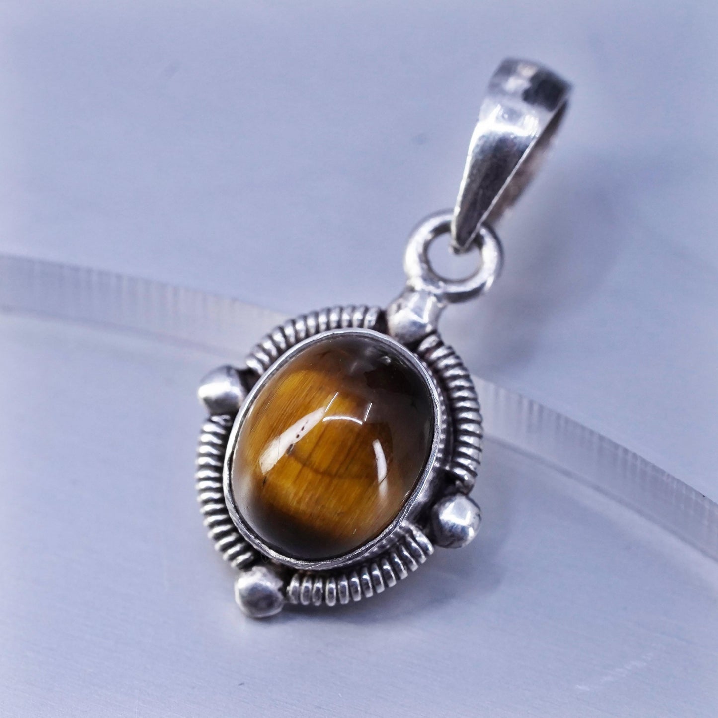 vintage southwestern sterling 925 silver handmade pendant w/ golden tigers eye