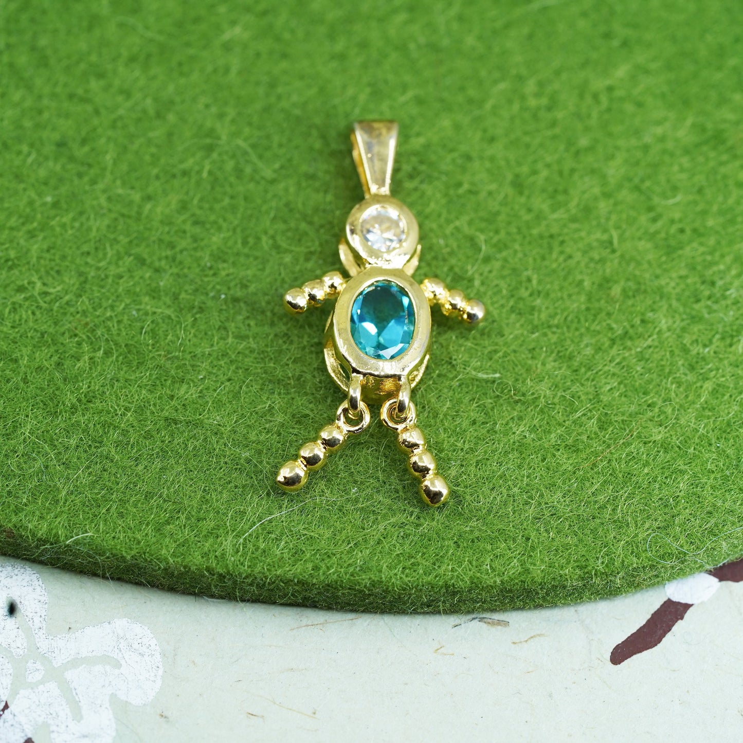 vermeil gold over sterling 925 silver birthstone pendant boy figure charm topaz