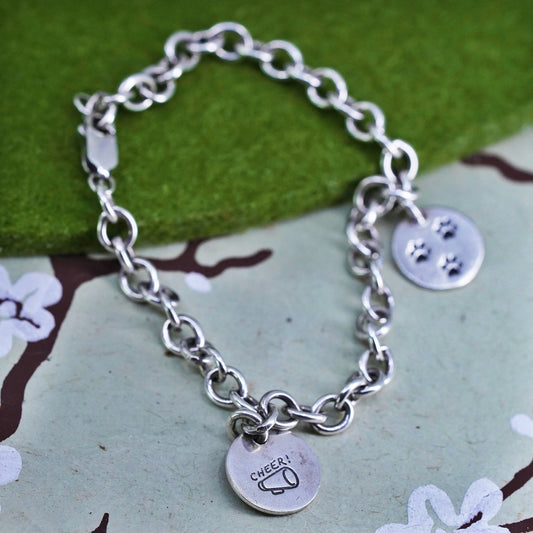 7" 5mm, sterling 925 silver circle bracelet with dog pow print tag charms