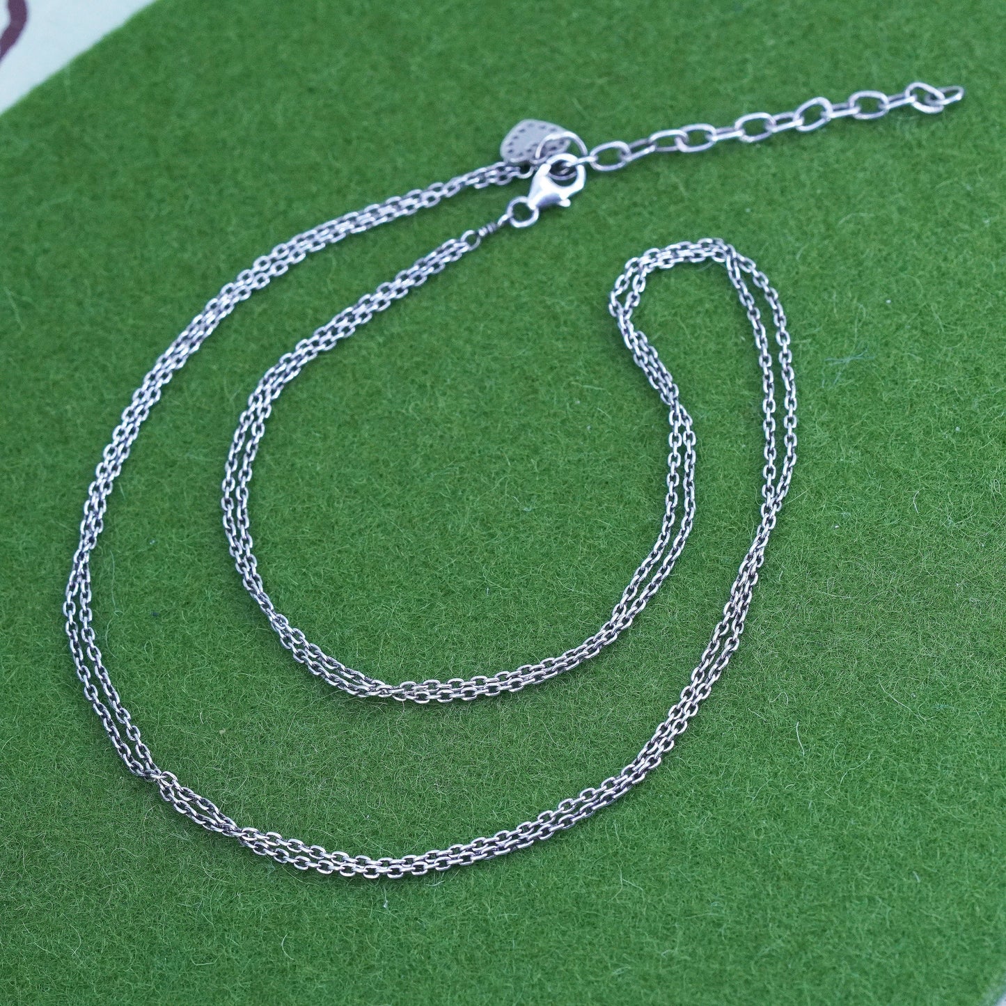 16+2", Vintage sterling silver double strands circle chain, 925 necklace