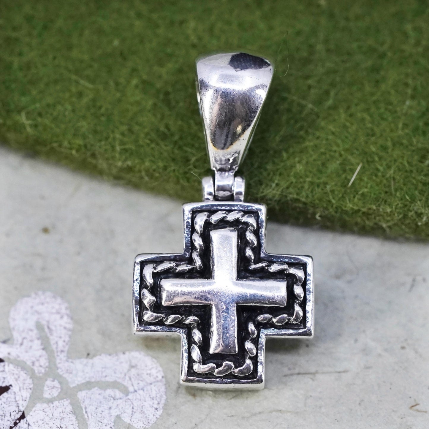 VTG handmade sterling silver, 925 double sided cross pendant mother of pearl