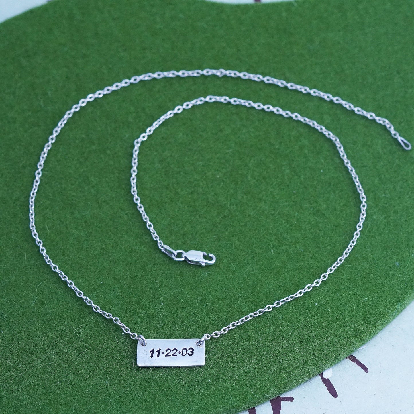 18", sterling silver necklace, 925 circle chain tag pendant embossed 11.22.03