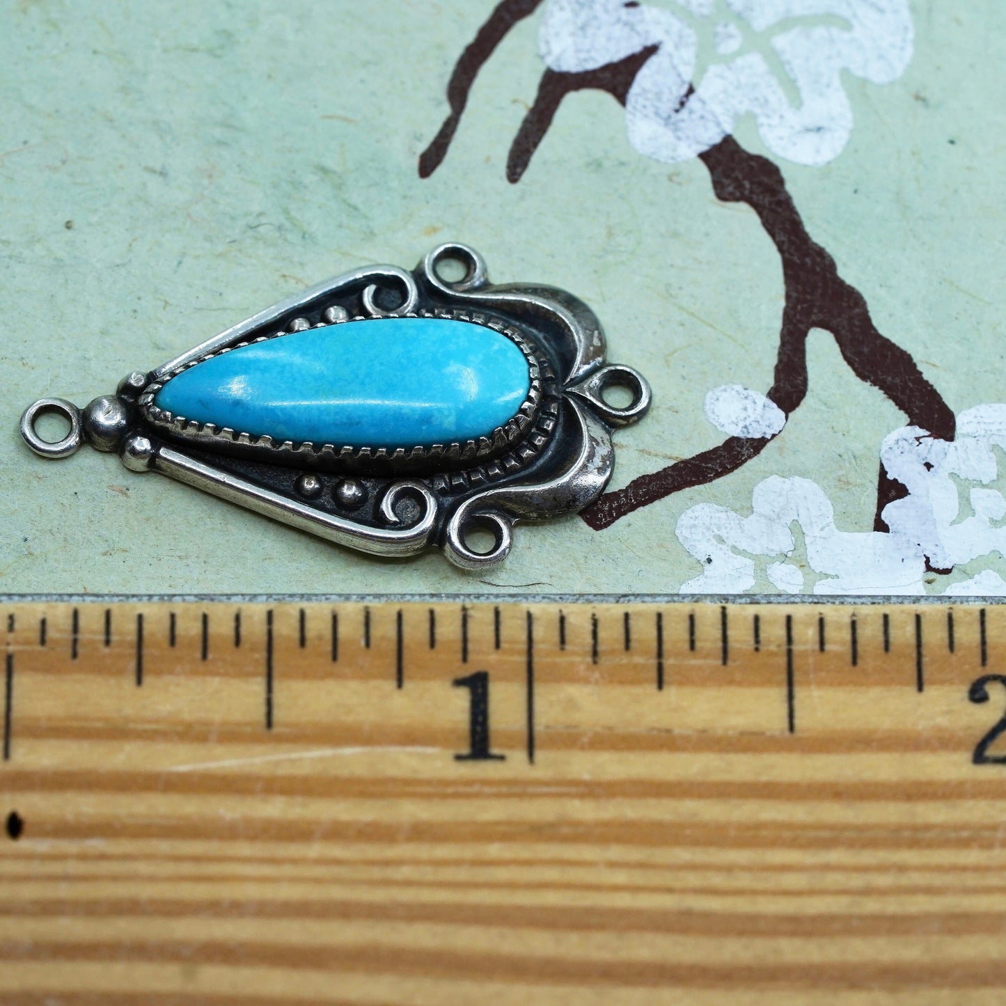 Native American Bell post Sterling silver pendant, 925 teardrop with turquoise