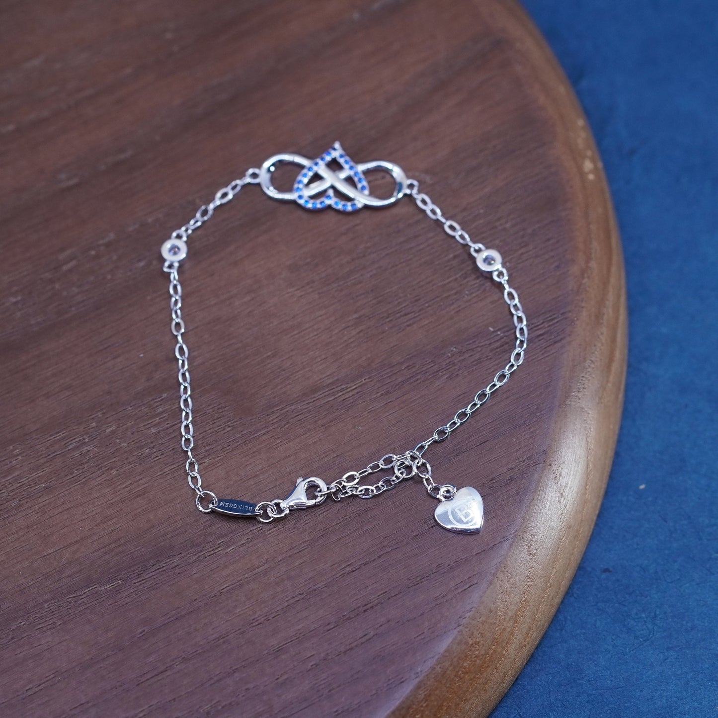 7+2”, Sterling silver handmade bracelet, 925 flatten chain Celtic knot heart