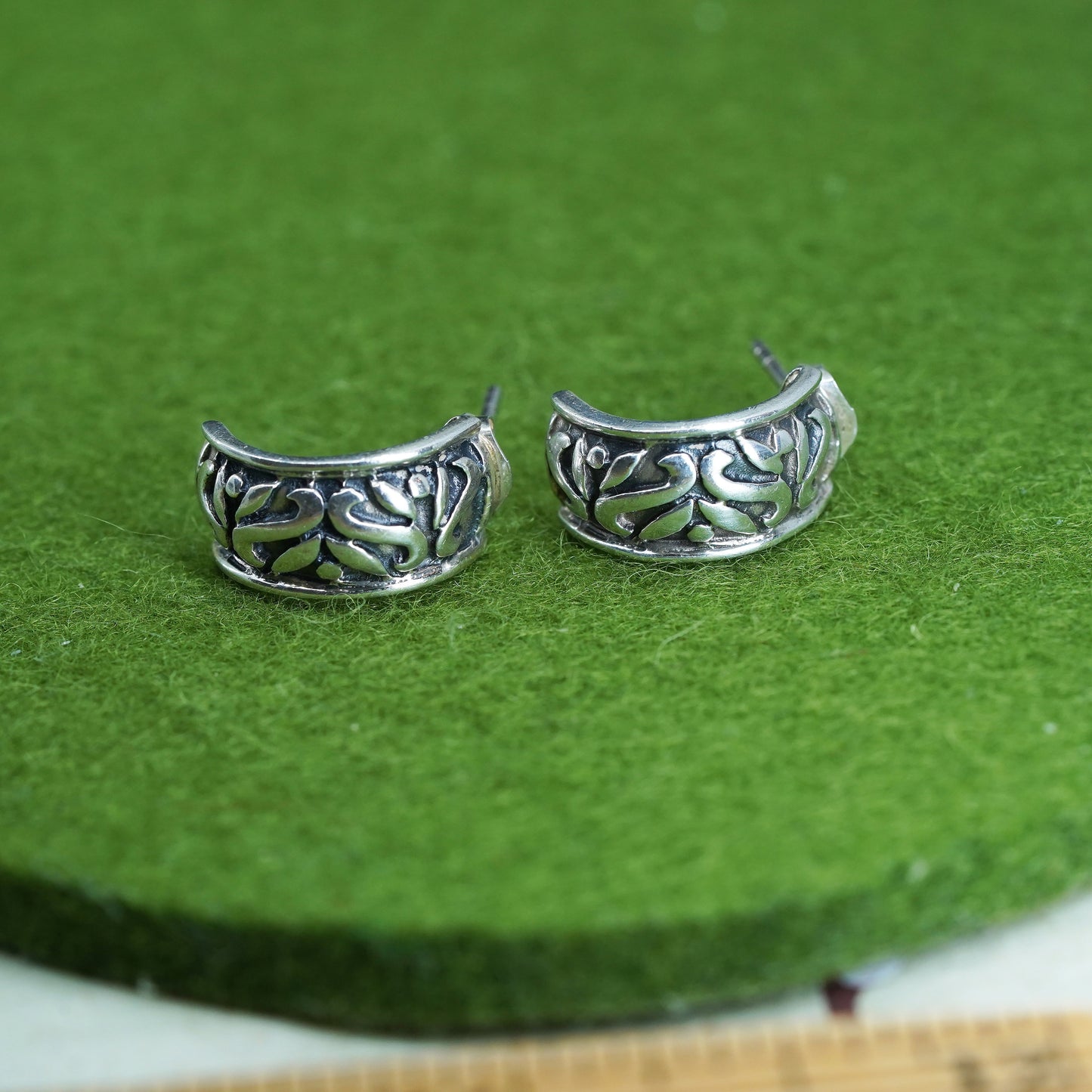 0.5", Vintage sterling silver wide hoops, textured 925 huggie earrings